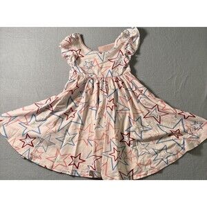 NWT Dot Dot Smile Twirl Dress Girls 3/4 Star Print Red White Blue Boutique Spin